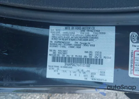 2006 Ford Fusion Sel из США, поврежденный, VIN 3FAHP08Z96R105507